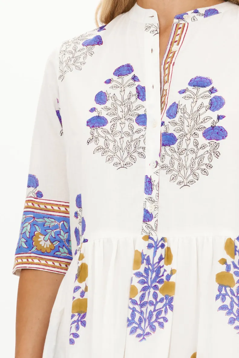 Button Neck 3/4 Sleeve Maxi- Napa Blue