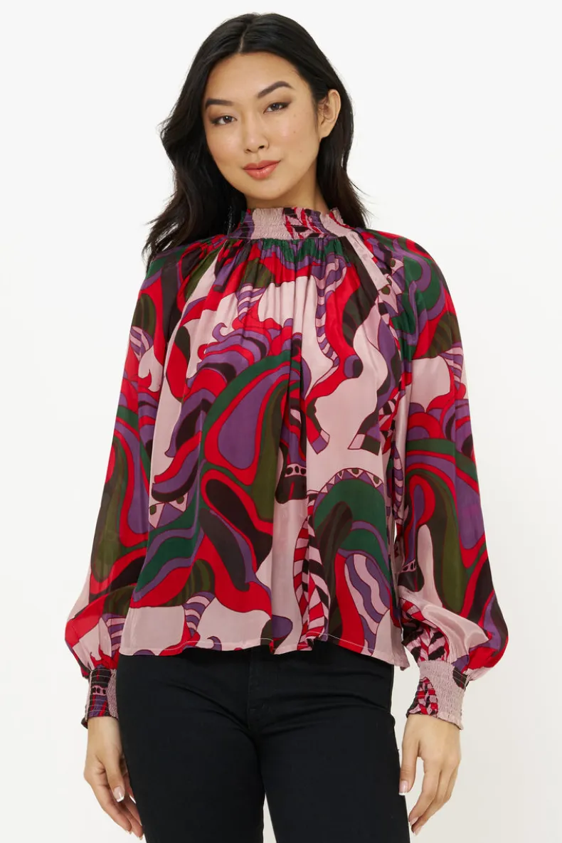 High Neck Blouse- Arabia Crimson