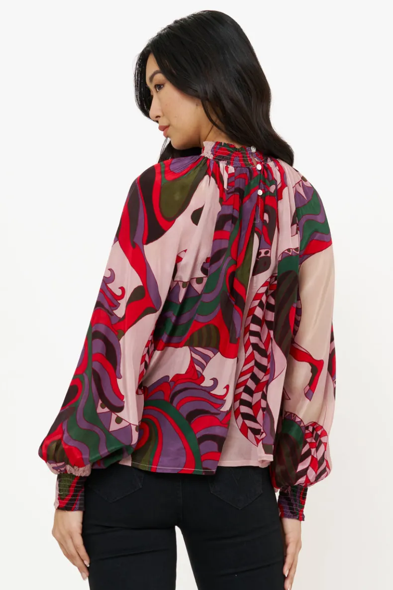 High Neck Blouse- Arabia Crimson