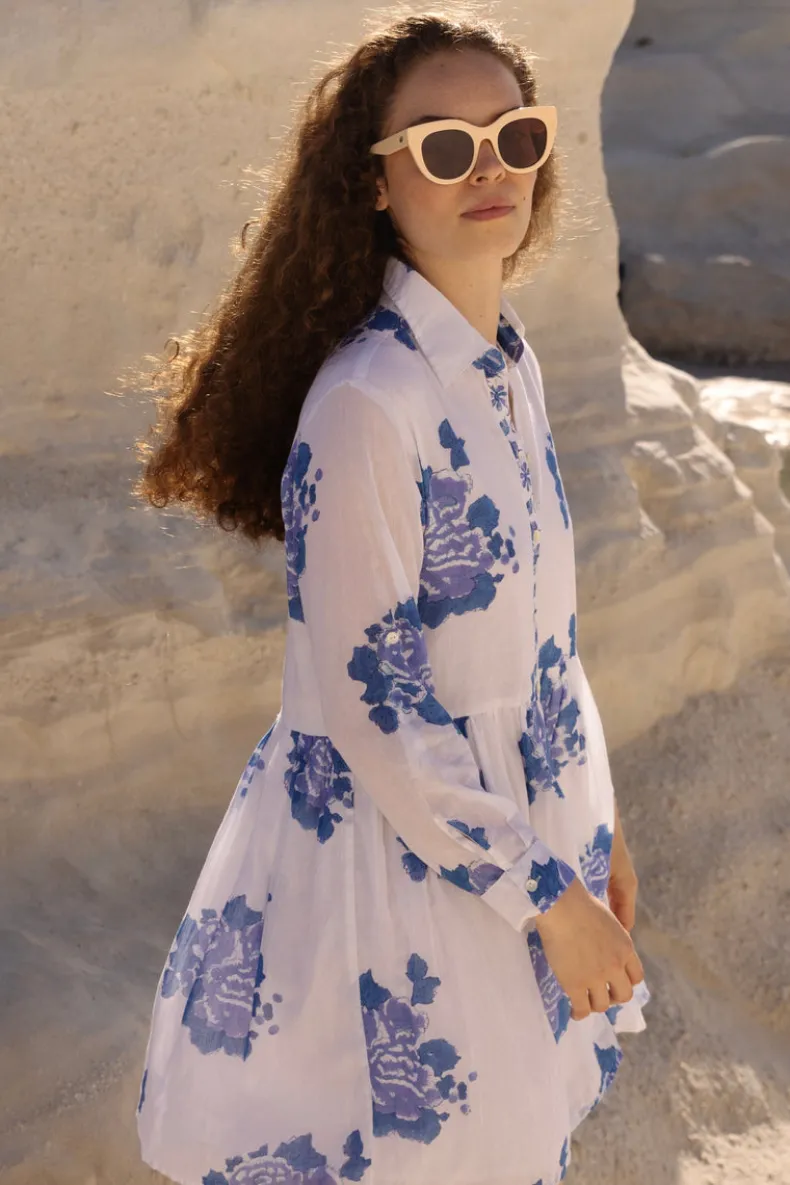 Long Sleeve Shirt Dress Mini- Portofino Blue