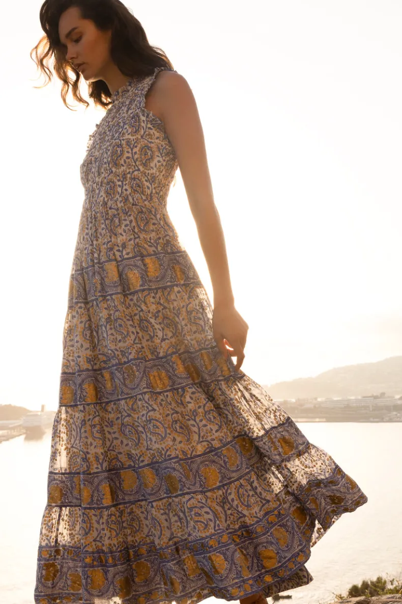 Sleeveless Smocked Maxi- Marseille Blue