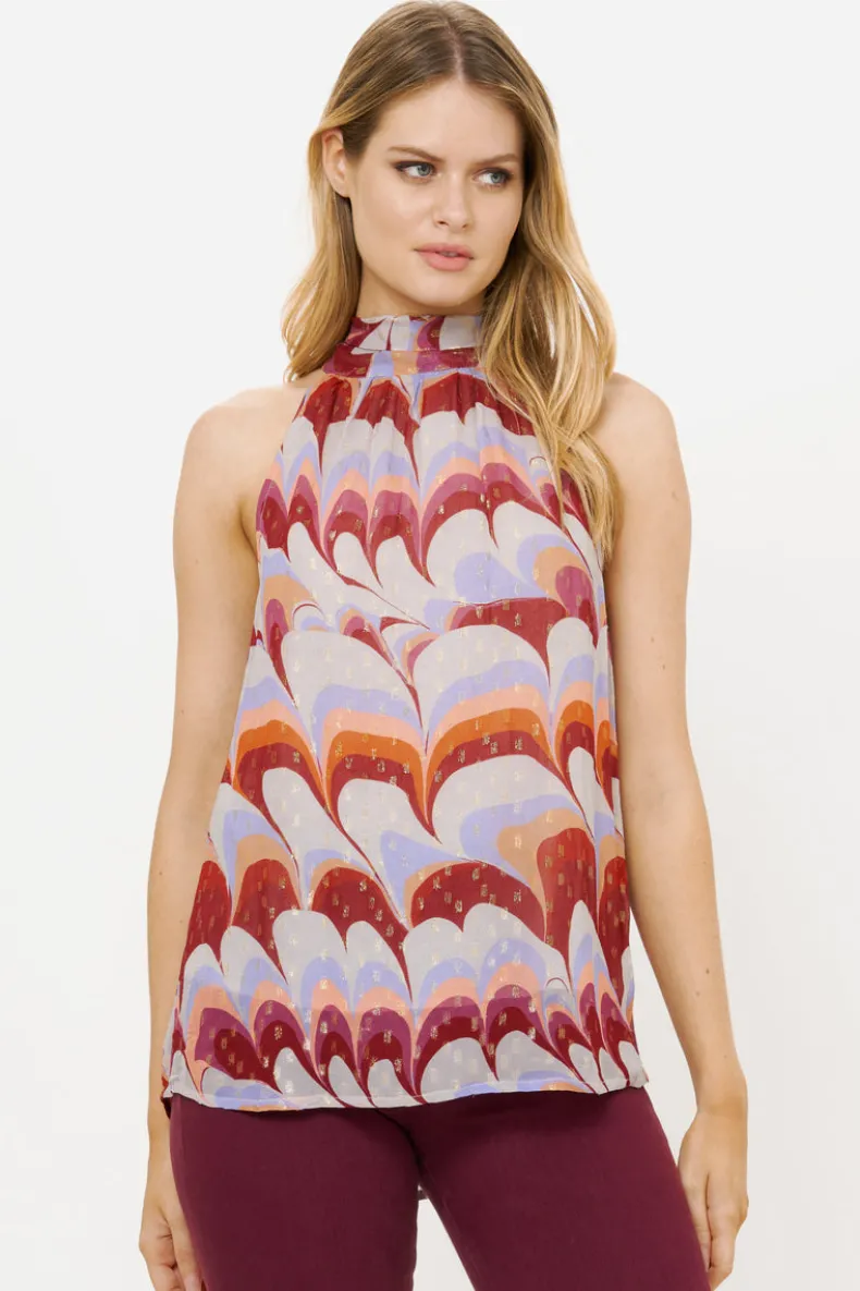 Sleeveless Tie Neck Top- Venice Cognac