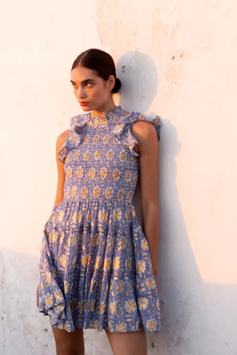 Smocked Flirty Short- Mughal Blue