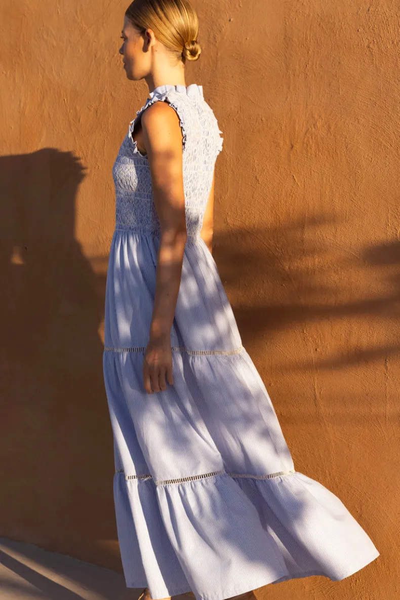 Sleeveless Smocked Maxi- Chatham Blue