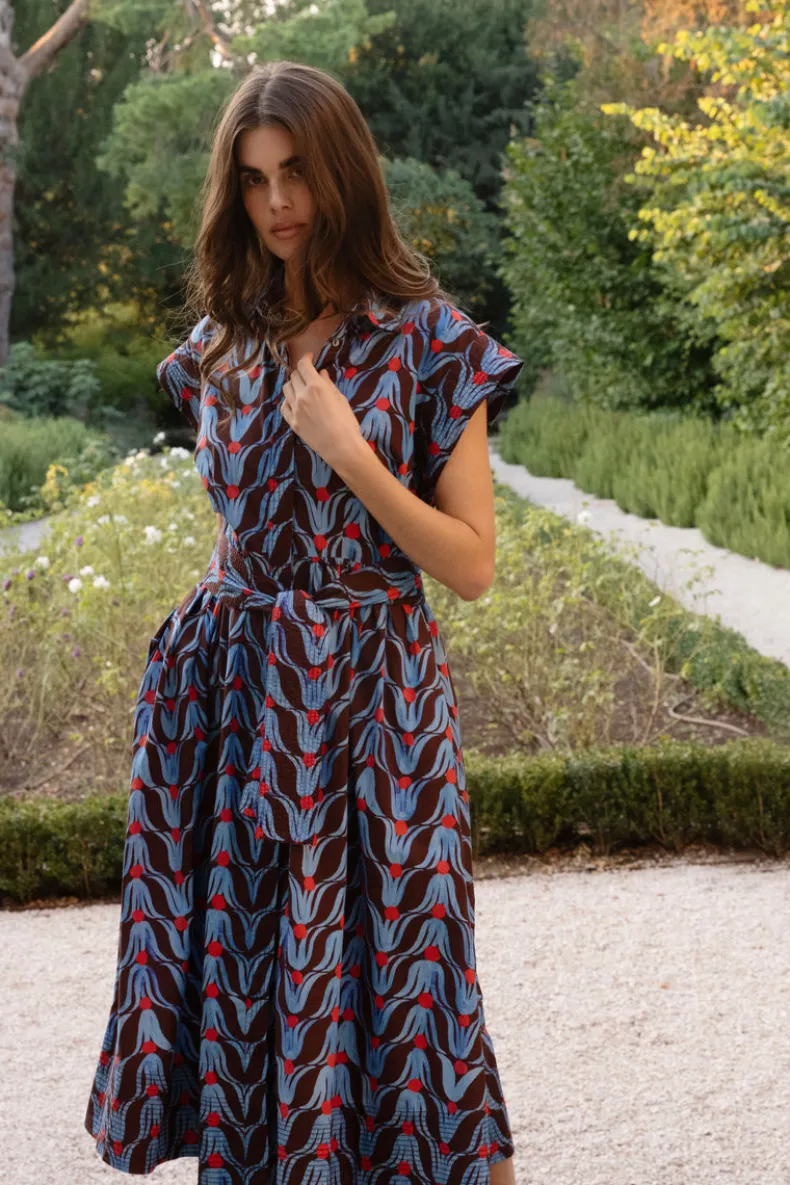 Belted Shirt Dress Midi- Tulip Red