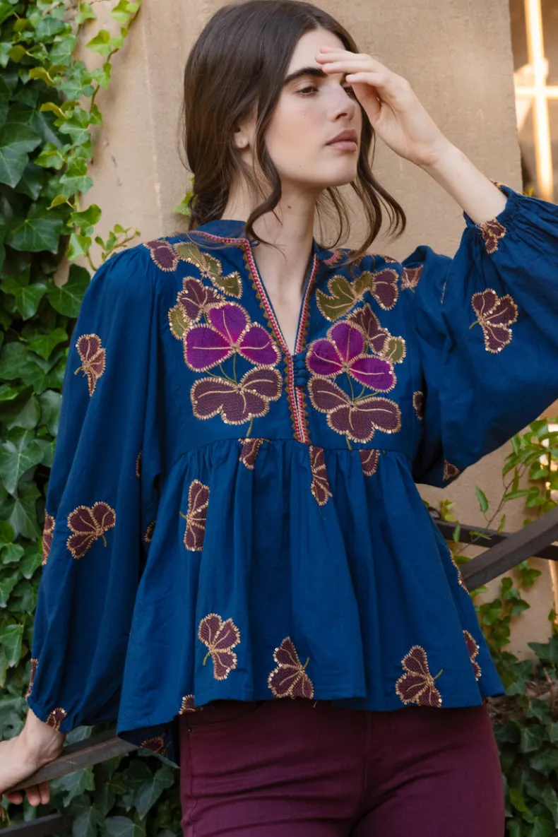 Mandarin Balloon Top- Almay Blue