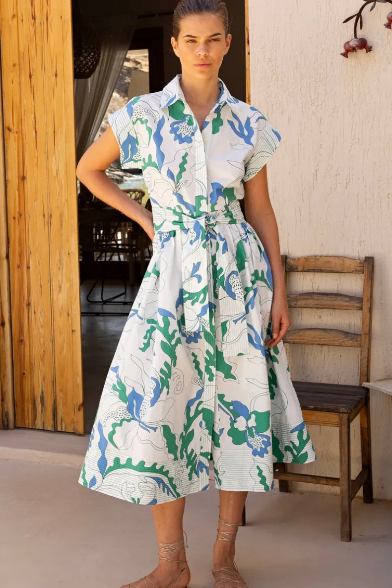 Belted Shirt Dress- Orchid Green