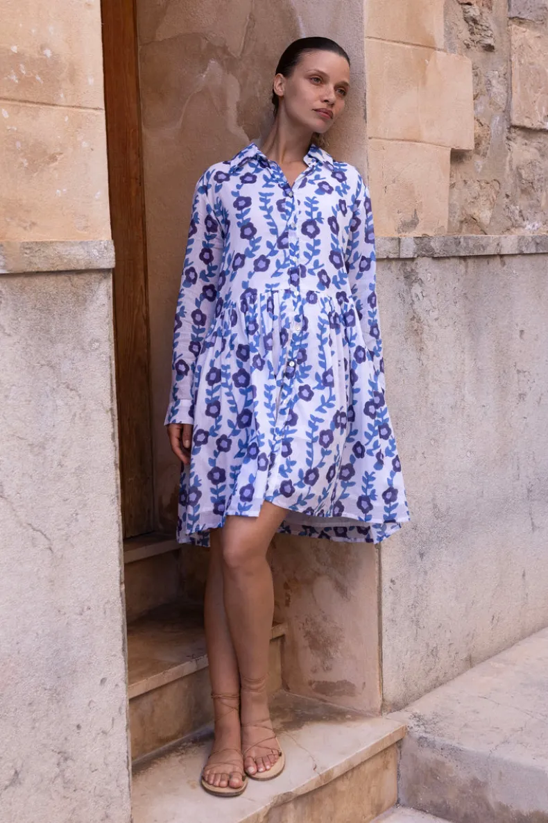 Long Sleeve Shirt Dress Mini- Toscana Blue