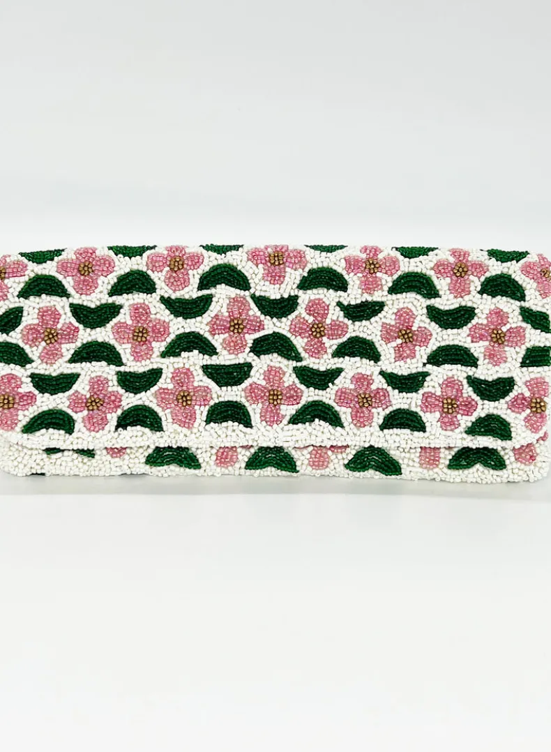 Beaded Clutch- Veranda Pink Green