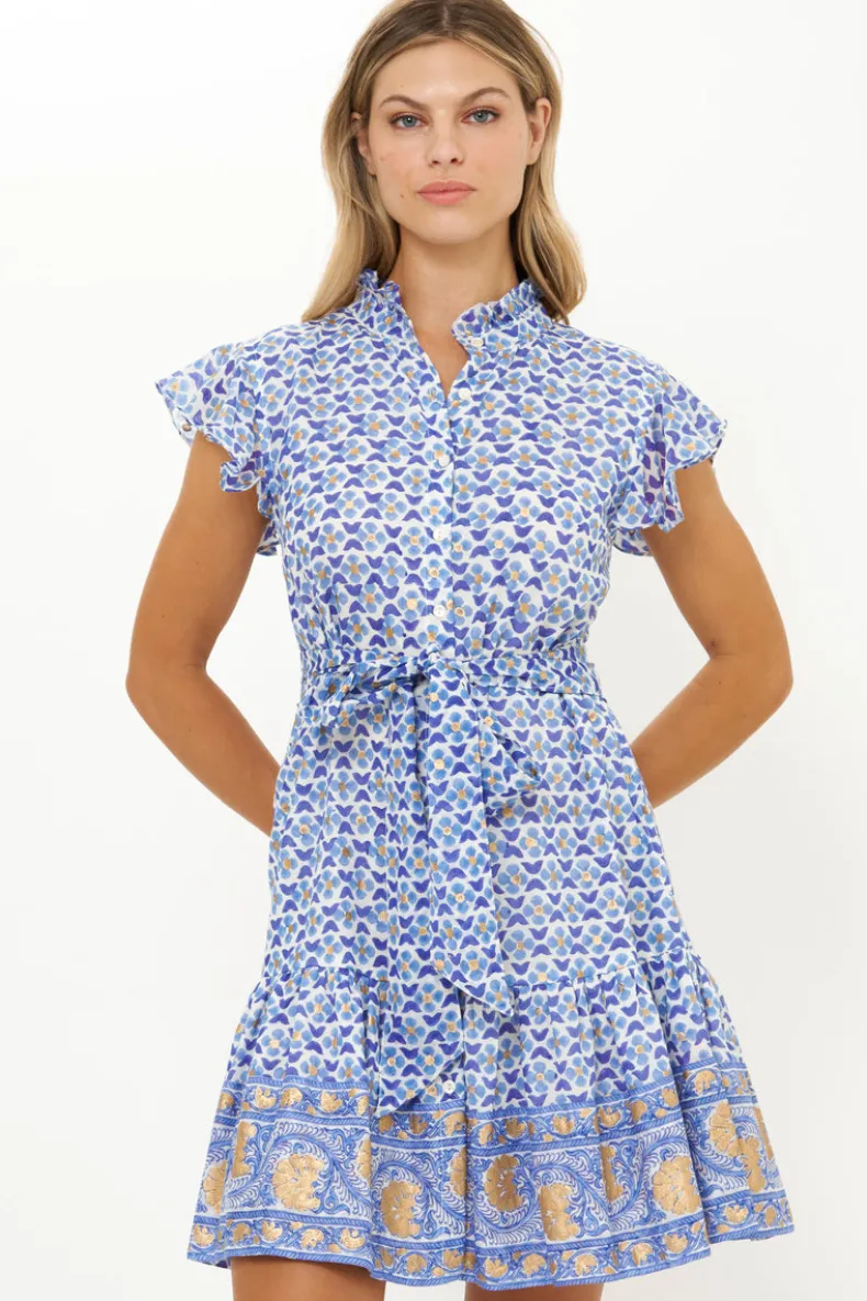 Ruffle Collar Button Mini- Veranda Blue