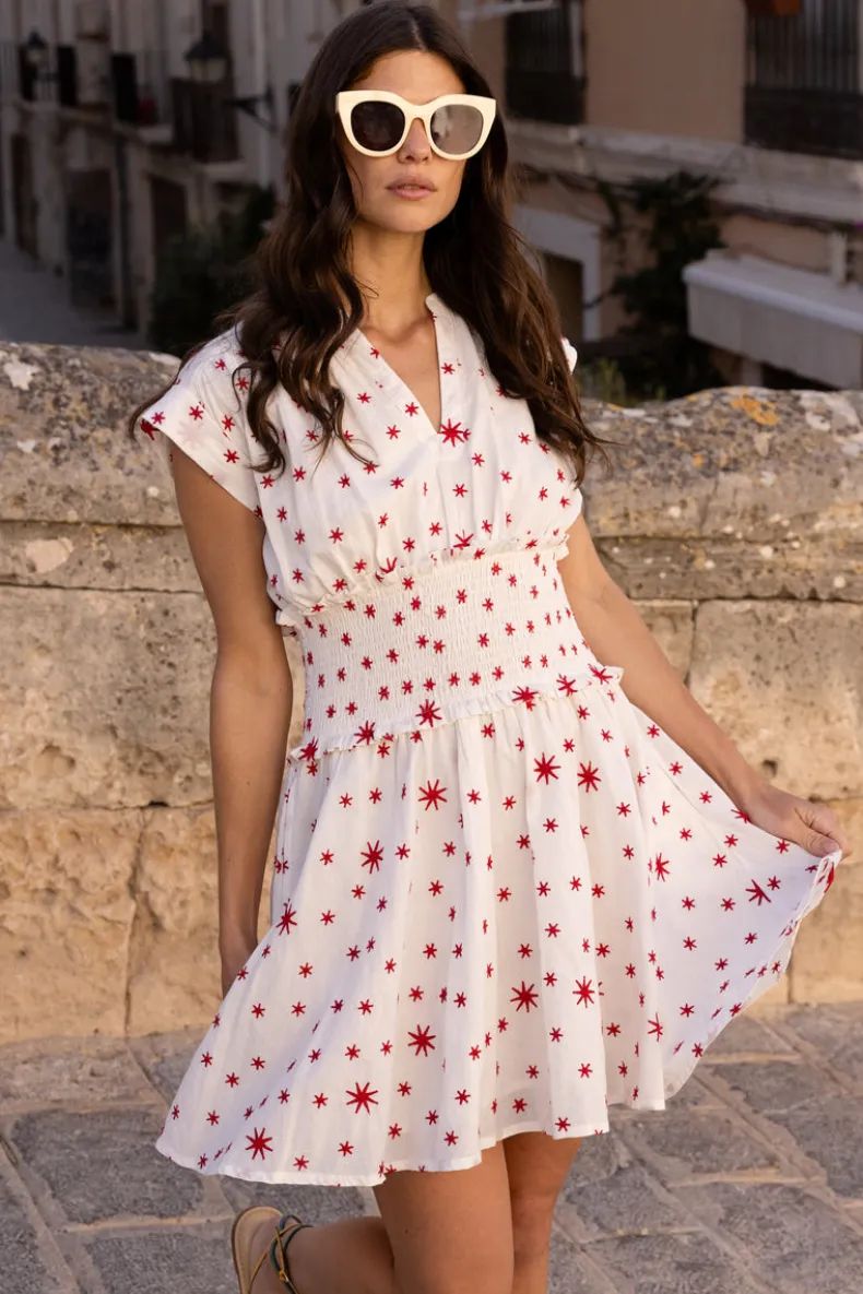 Smocked Waist Roll Sleeve- Ellsworth Red