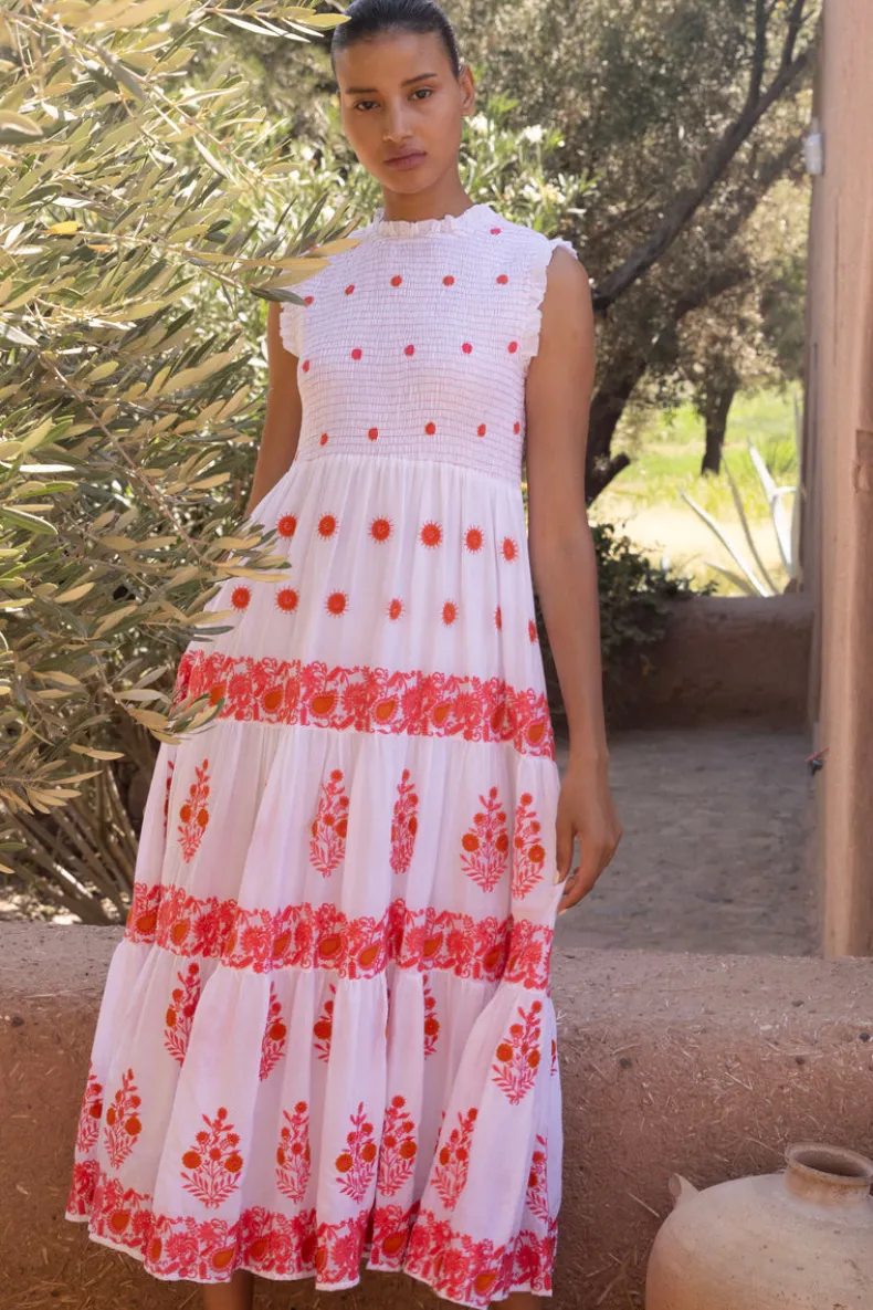 Sleeveless Smocked Maxi- Calistoga Coral