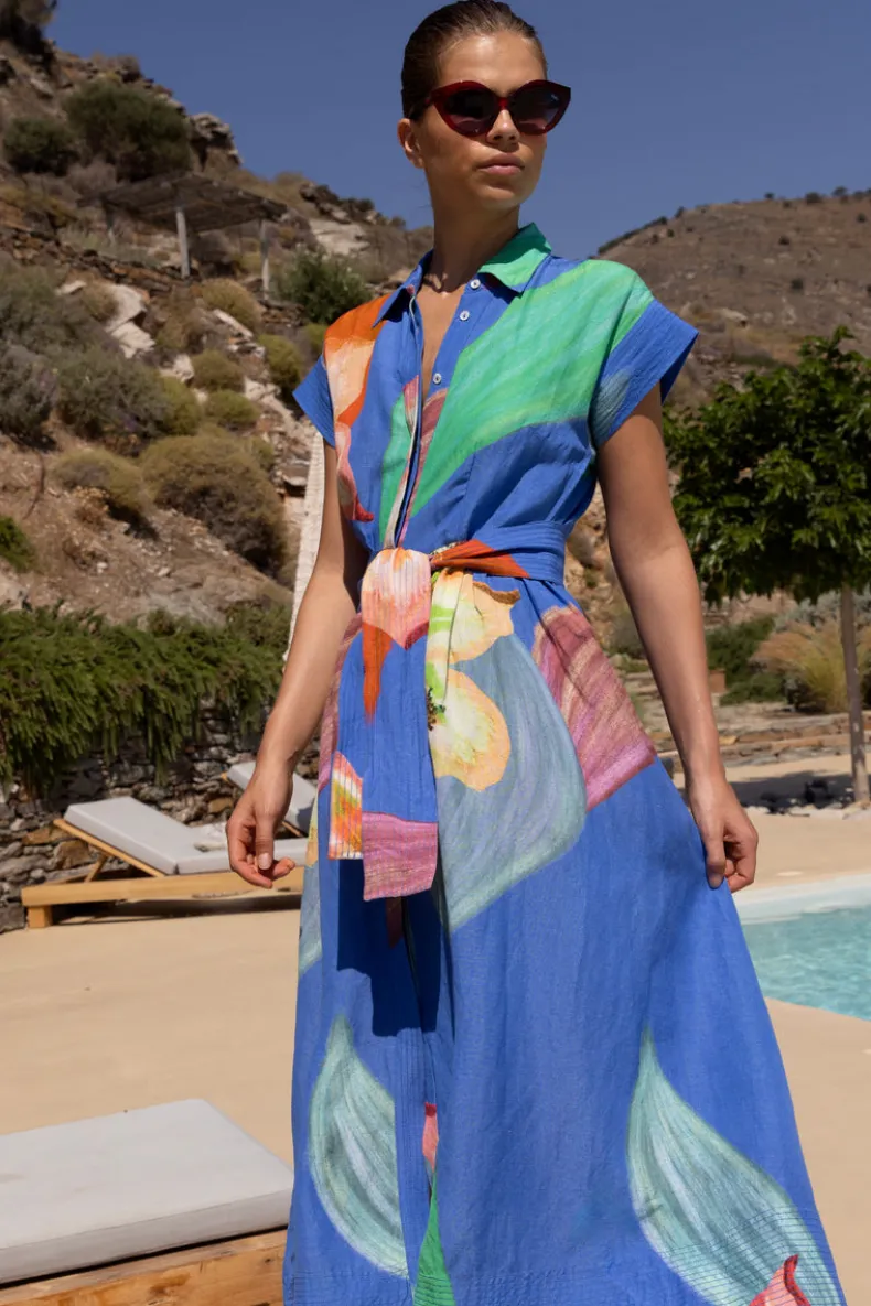 Belted Shirt Dress- Hibiscus Blue