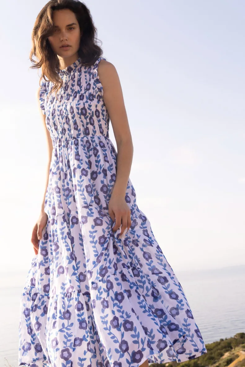 Sleeveless Smocked Maxi- Toscana Blue