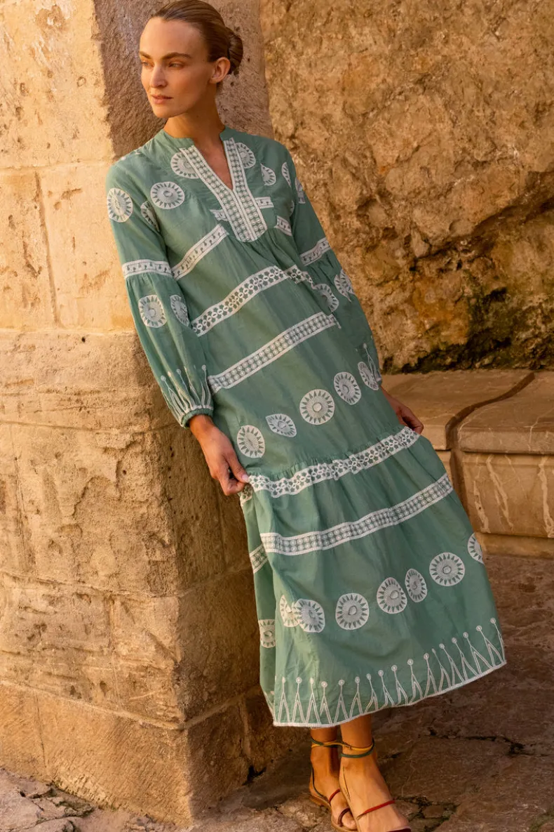 Long Sleeve Yoke Maxi- Soleil Sage