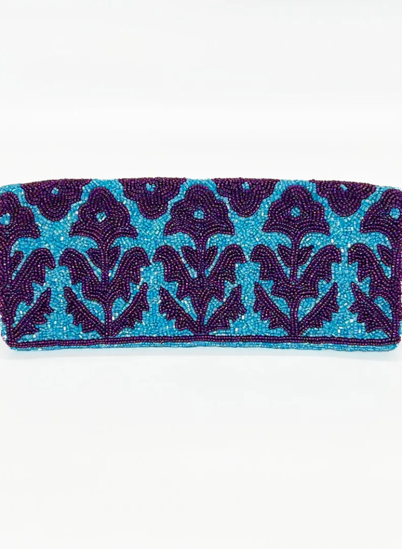 Beaded Clutch- Marigold Purple Aqua