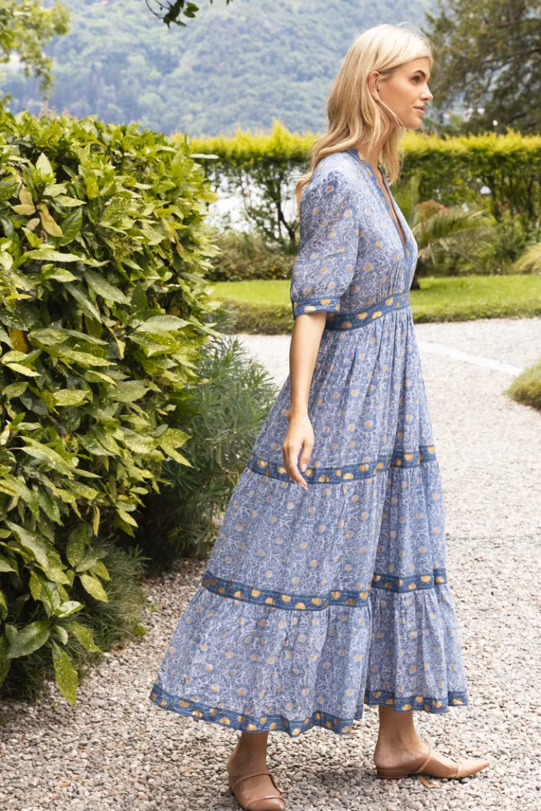 V-Neck Cuffed Maxi- Budapest Blue