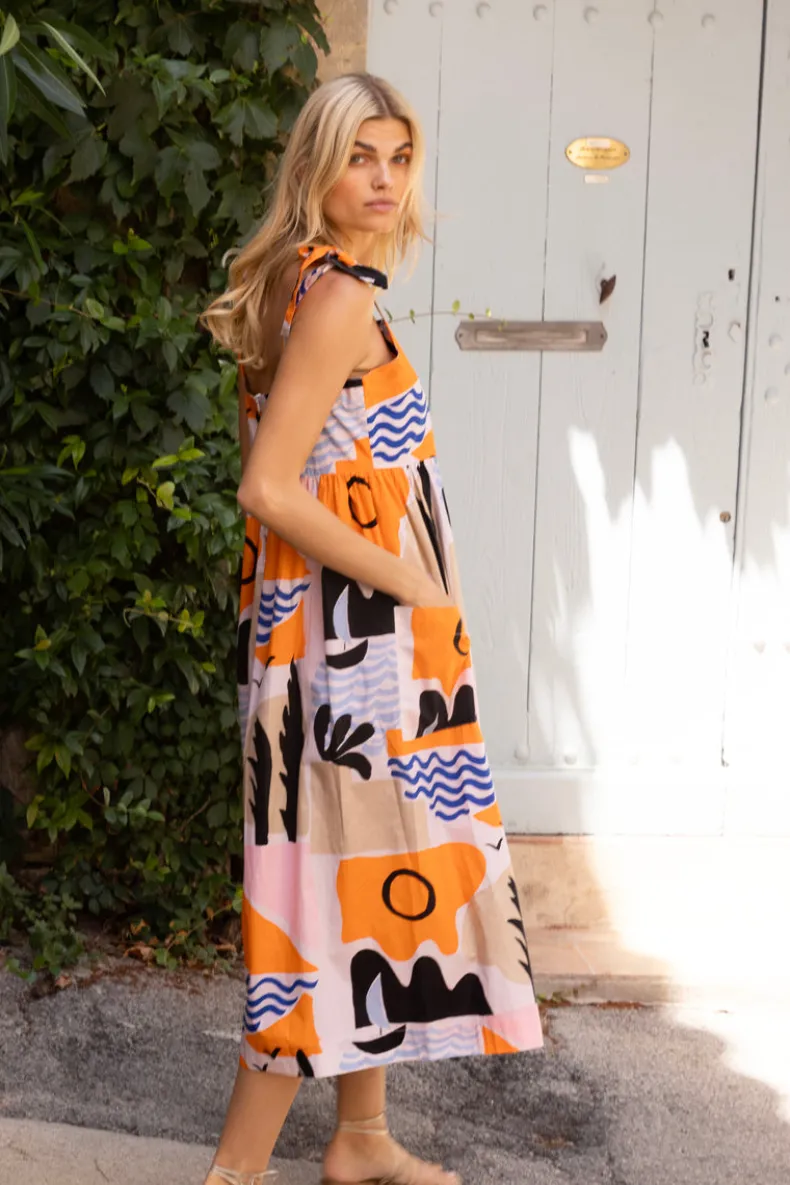 Tie Strap Pocket Midi- Riviera Orange