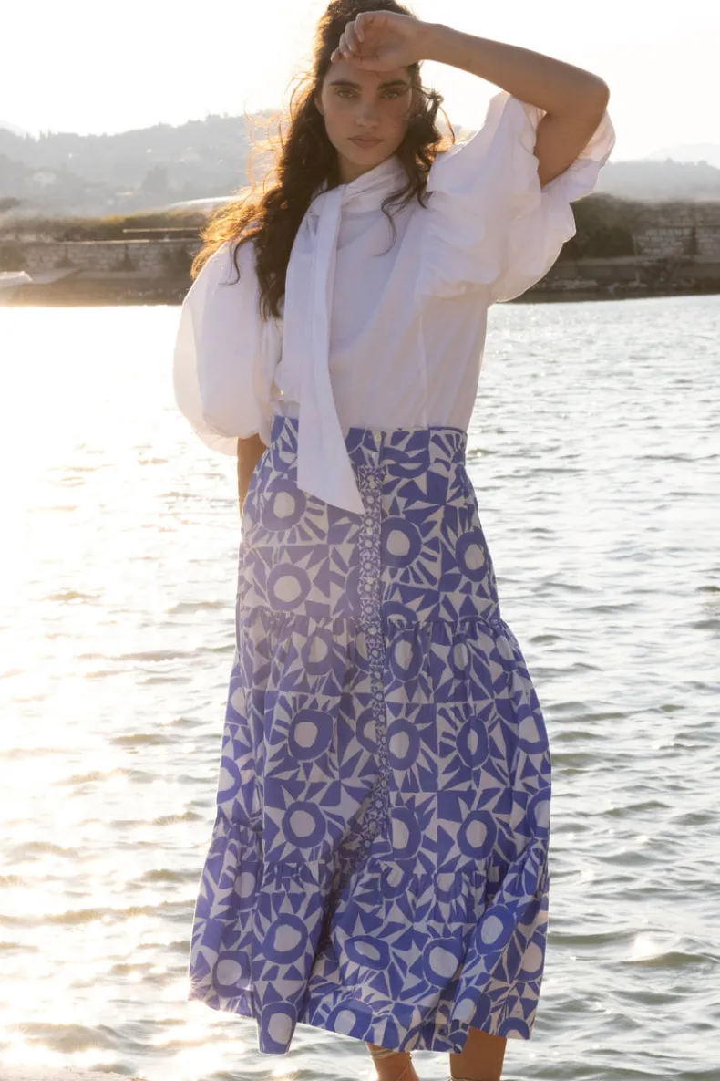 Button Front Skirt- Eclipse Blue