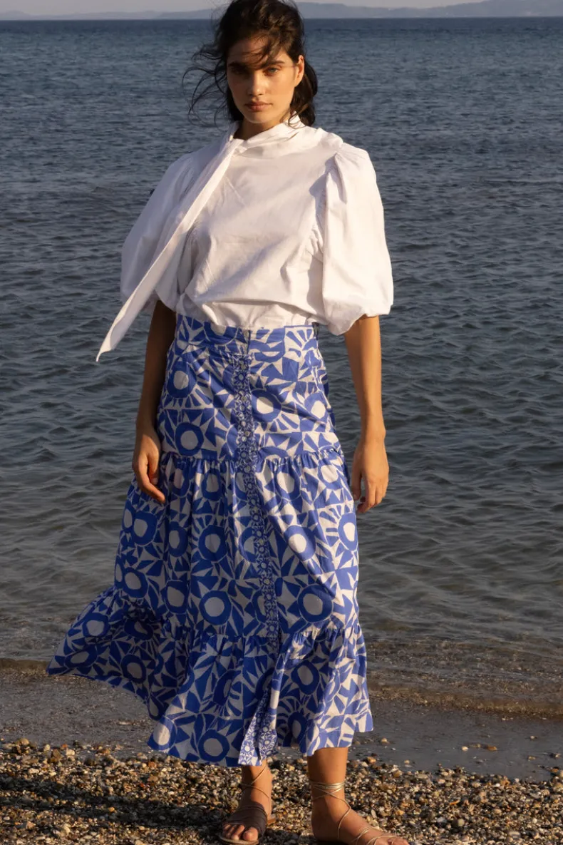 Button Front Skirt- Eclipse Blue