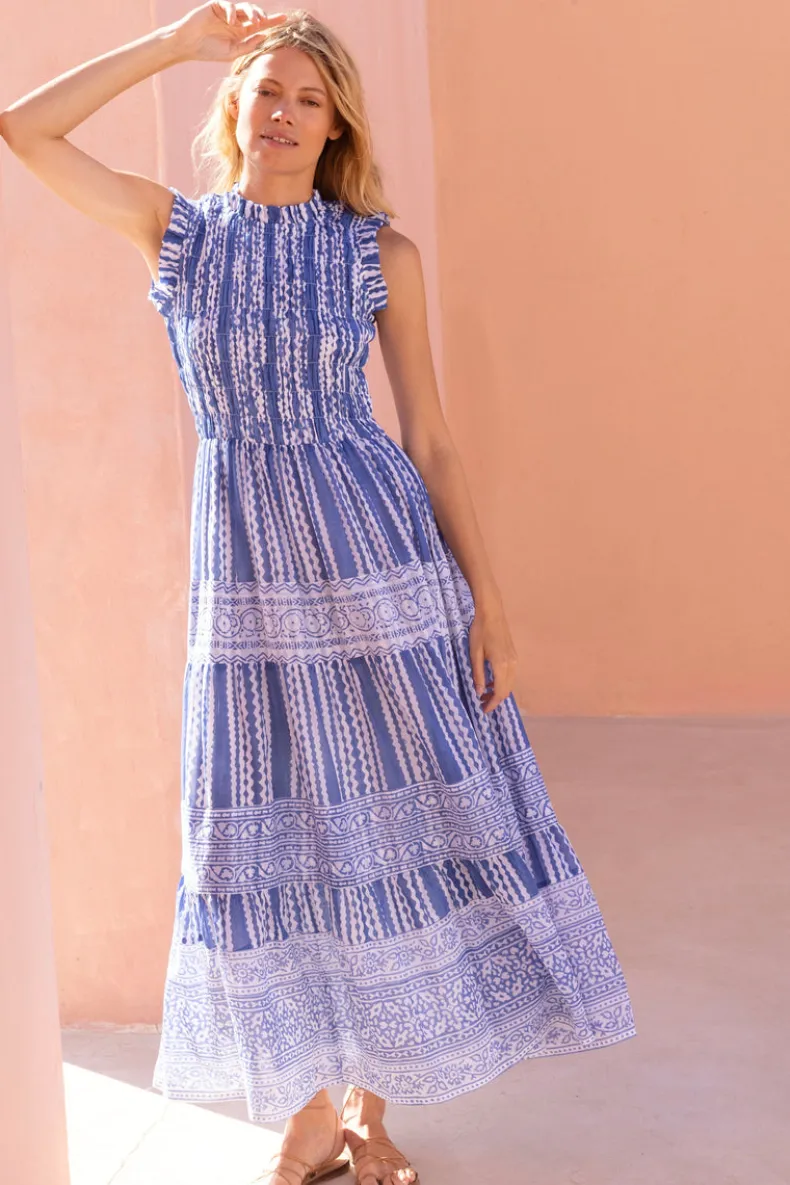 Sleeveless Smocked Maxi- Ziggy Blue