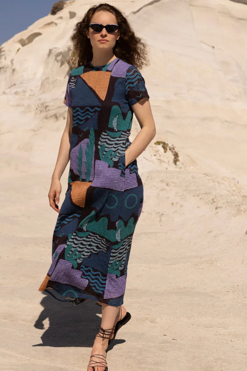 Short Sleeve Shift Maxi- Riviera Blue