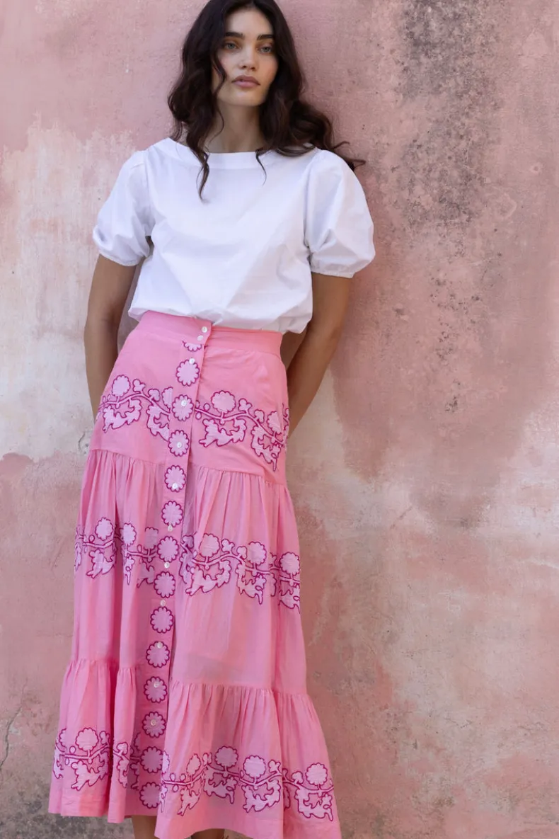 Button Front Skirt- Tangier Pink