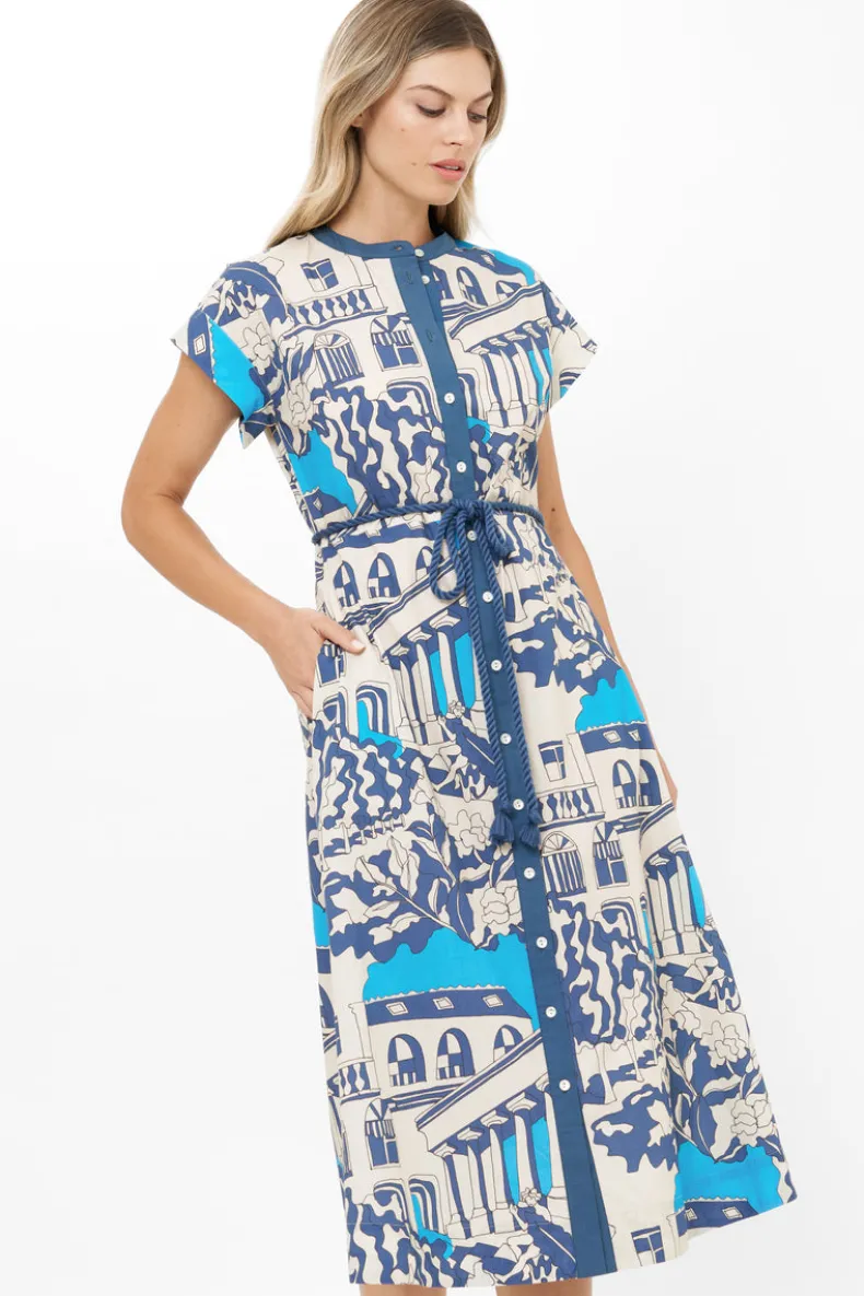 Cap Sleeve Shirt Dress Midi- Roma Blue