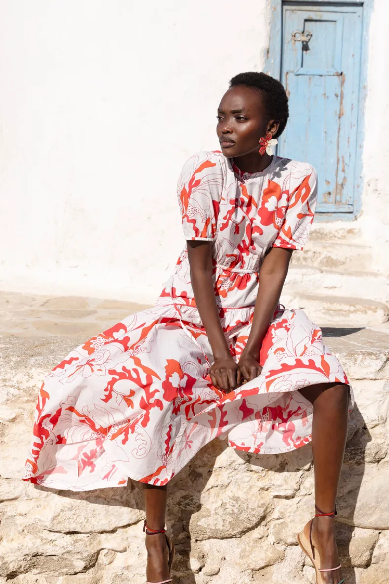 Piped Puff Sleeve Maxi- Orchid Red