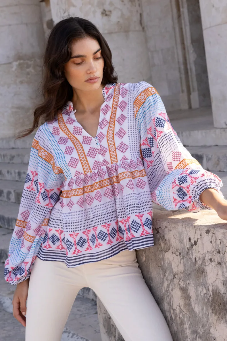 Mandarin Balloon Top- Casablanca Multi