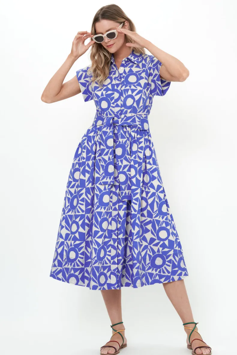 Belted Shirt Dress- Eclipse Blue