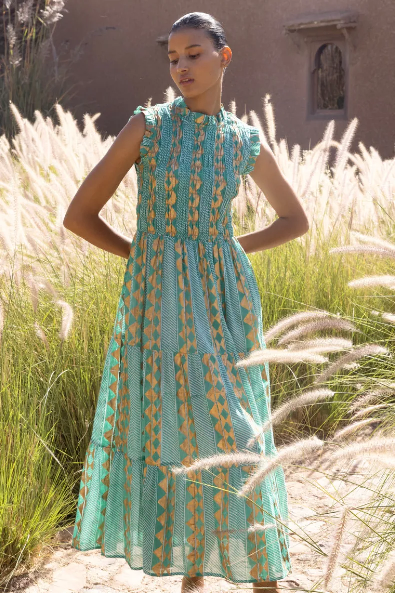 Sleeveless Smocked Maxi- Ascot Teal