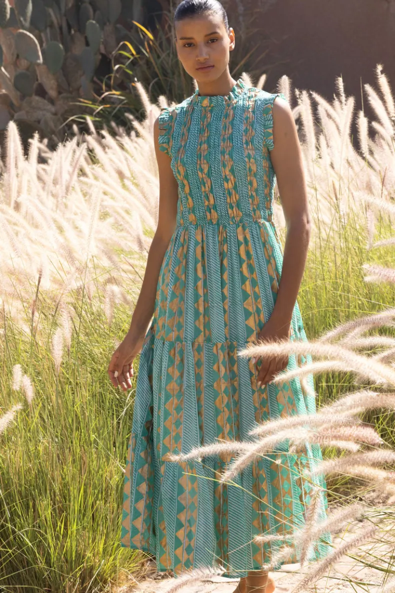 Sleeveless Smocked Maxi- Ascot Teal