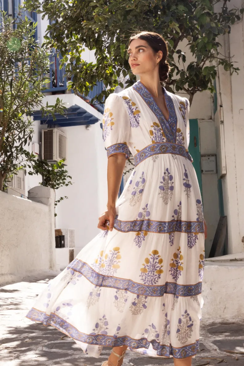 V-Neck Cuffed Maxi- Napa Blue