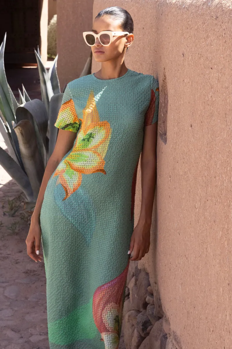 Short Sleeve Shift Maxi- Hibiscus Sage