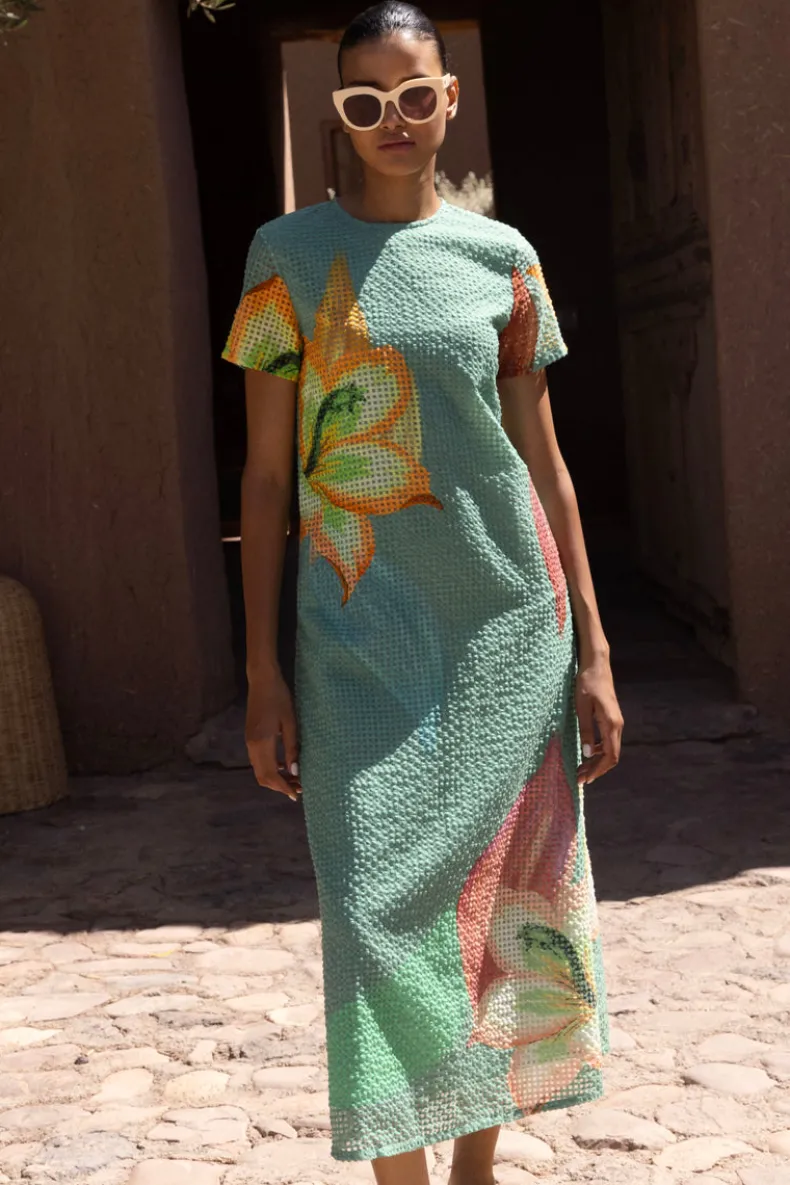 Short Sleeve Shift Maxi- Hibiscus Sage