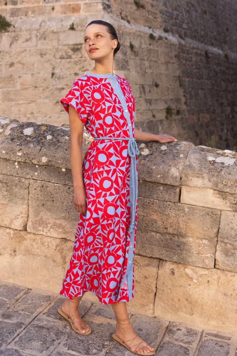 Cap Sleeve Shirt Dress Midi- Eclipse Red