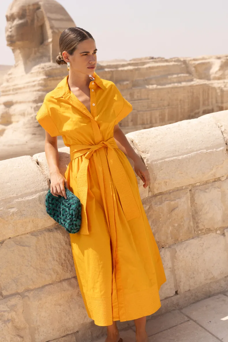 Belted Shirt Dress- Tuki Marigold