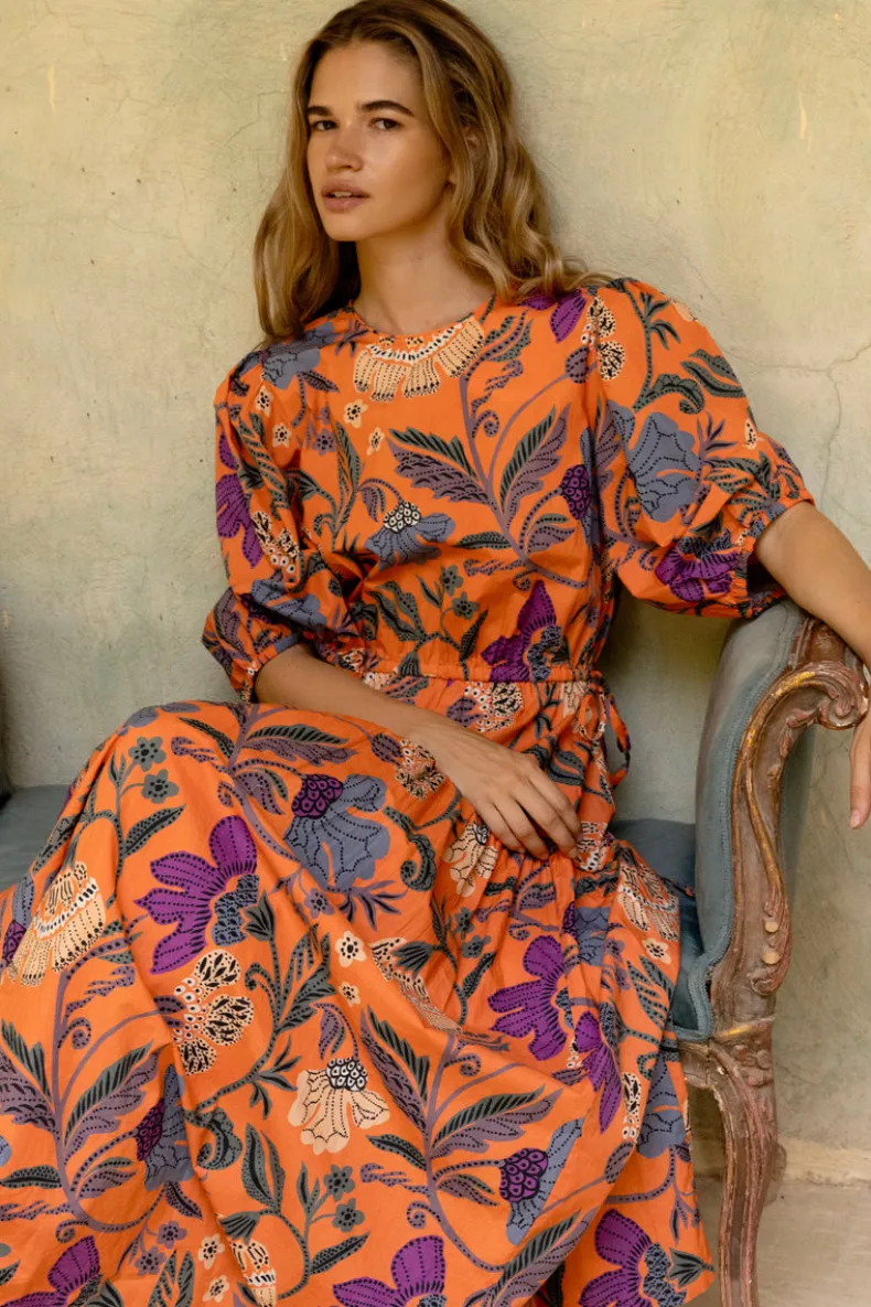 Cinched Waist Puff Maxi- Turin Red