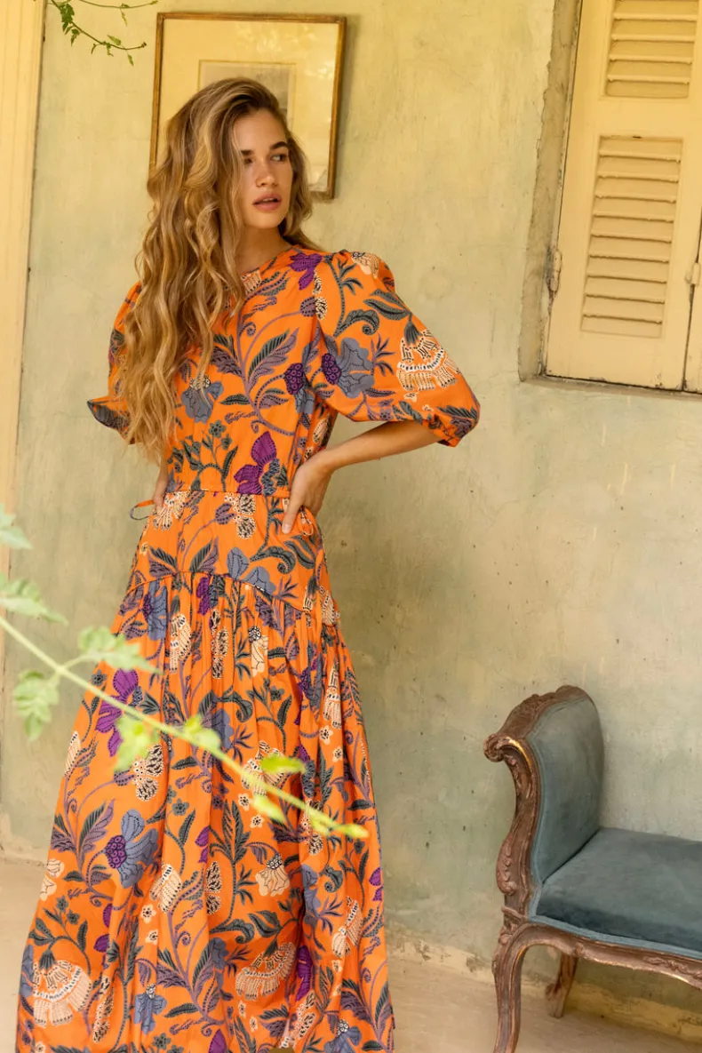 Cinched Waist Puff Maxi- Turin Red