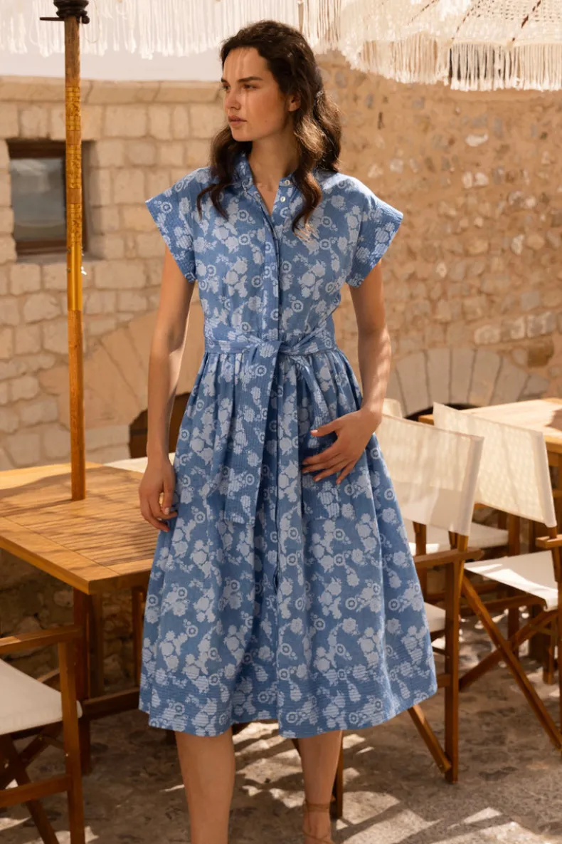 Belted Shirt Dress- Pretoria Navy