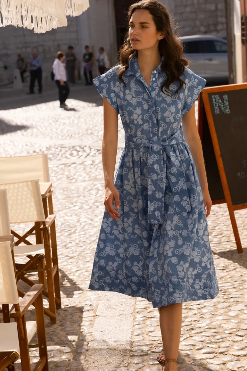 Belted Shirt Dress- Pretoria Navy