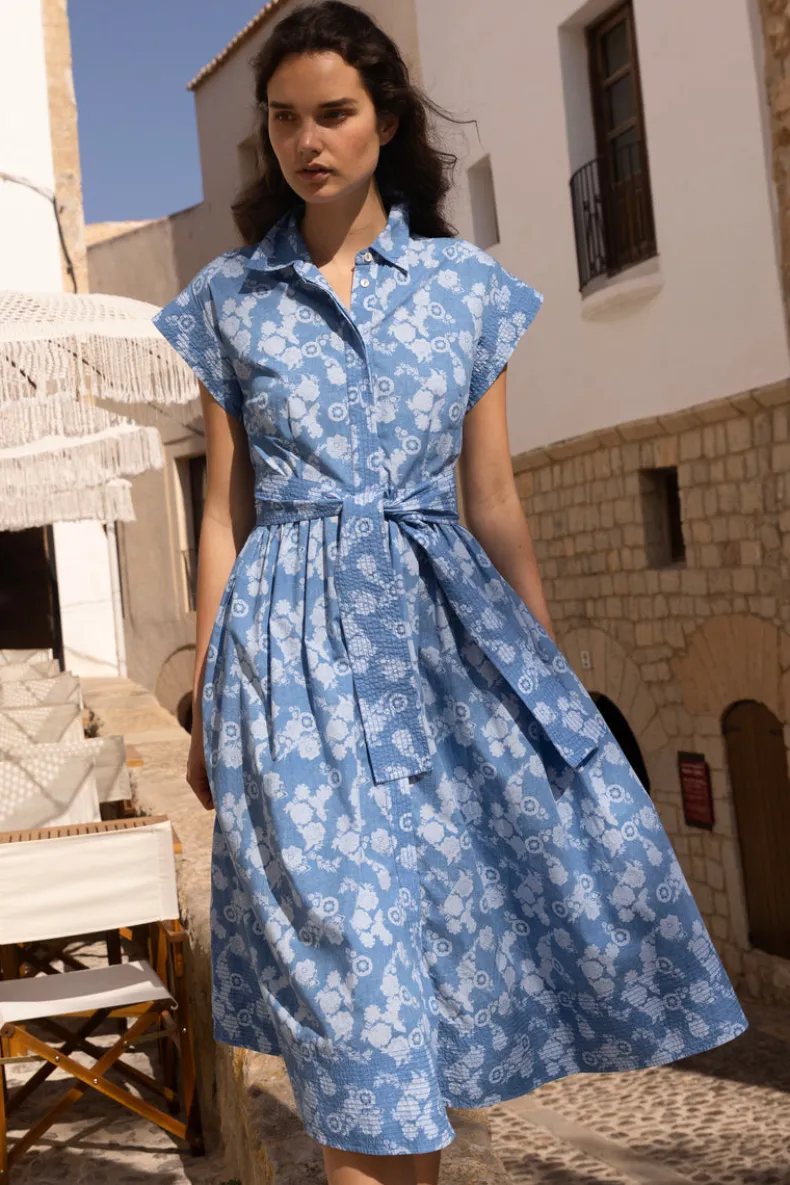 Belted Shirt Dress- Pretoria Navy