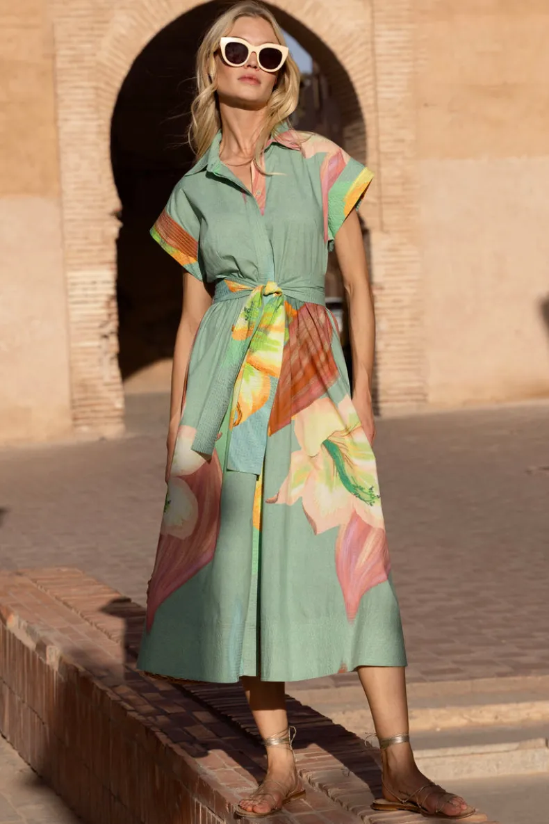 Belted Shirt Dress- Hibiscus Sage
