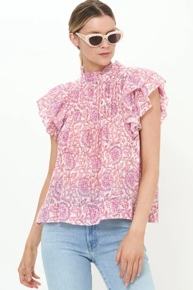 Pintuck Ruffle Top- Malta Pink