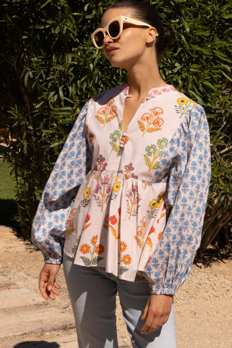 Mandarin Balloon Top- Provence Blue