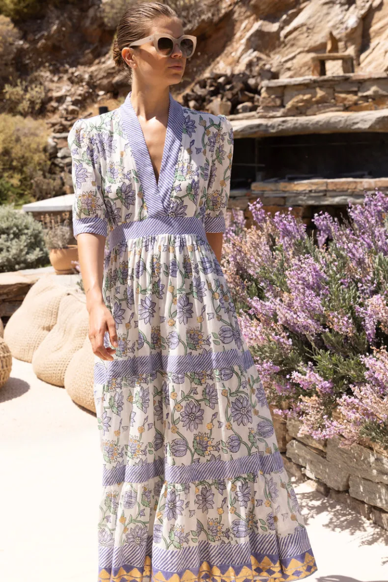 V-Neck Cuffed Maxi- Presidio Blue