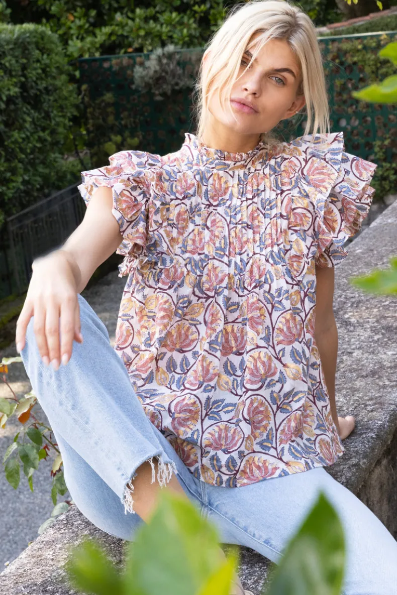 Pintuck Ruffle Top- Montenegro Coral