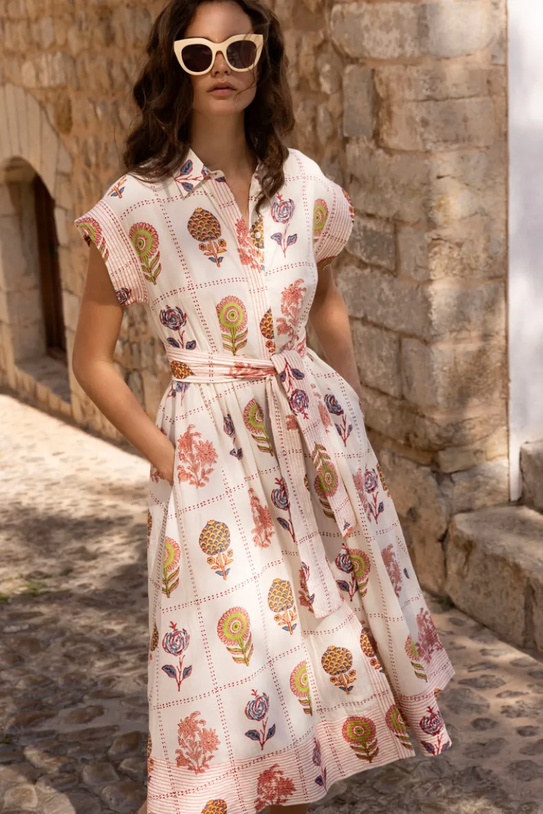 Belted Shirt Dress- Taormina Cream