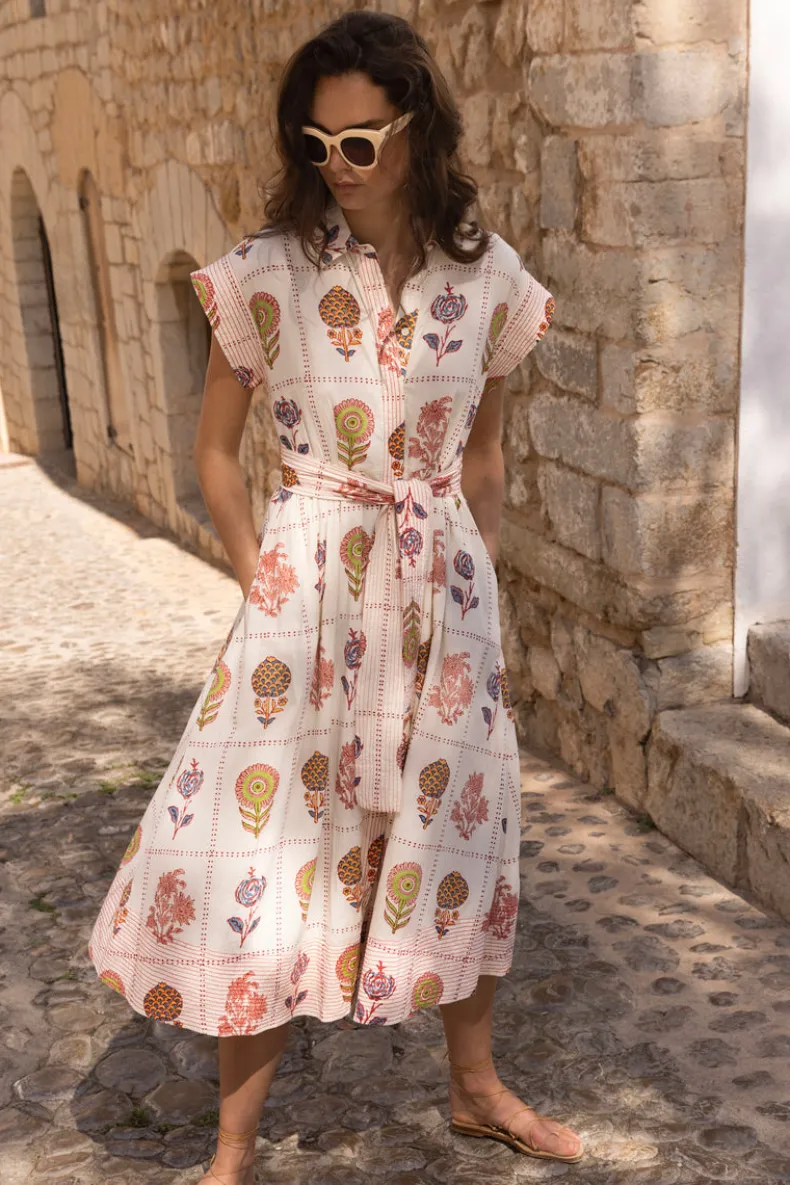 Belted Shirt Dress- Taormina Cream